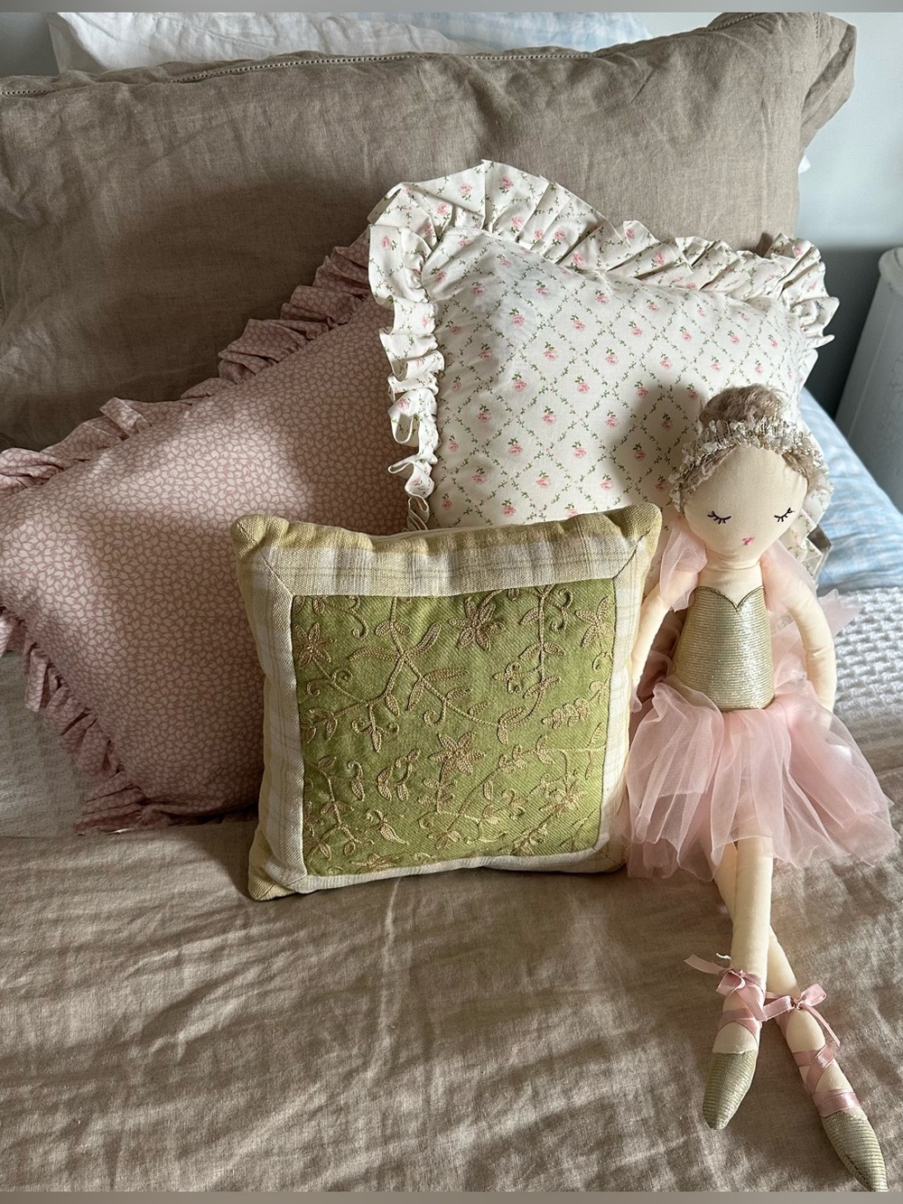 Soft pinks and greens accent pillows - Home Accents